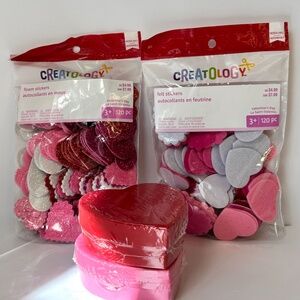 Valentine Craft Bundle  Foam & Felt Heart Stickers + Heart Boxes NWT